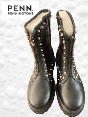 Penningtons Black Studded Boots – Size 10 WW (Wide Width)